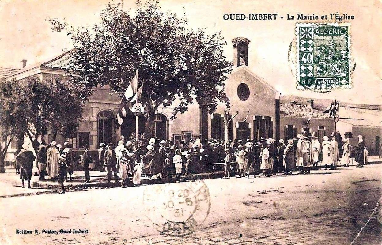 209- Oued-Imbert- La mairie et l'eglise-1931.jpg